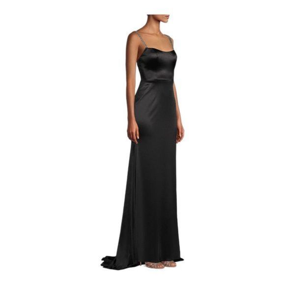 Ieena for Mac Duggal Crystal Strap Black Satin Gown Size 4 NWT - Picture 4 of 9
